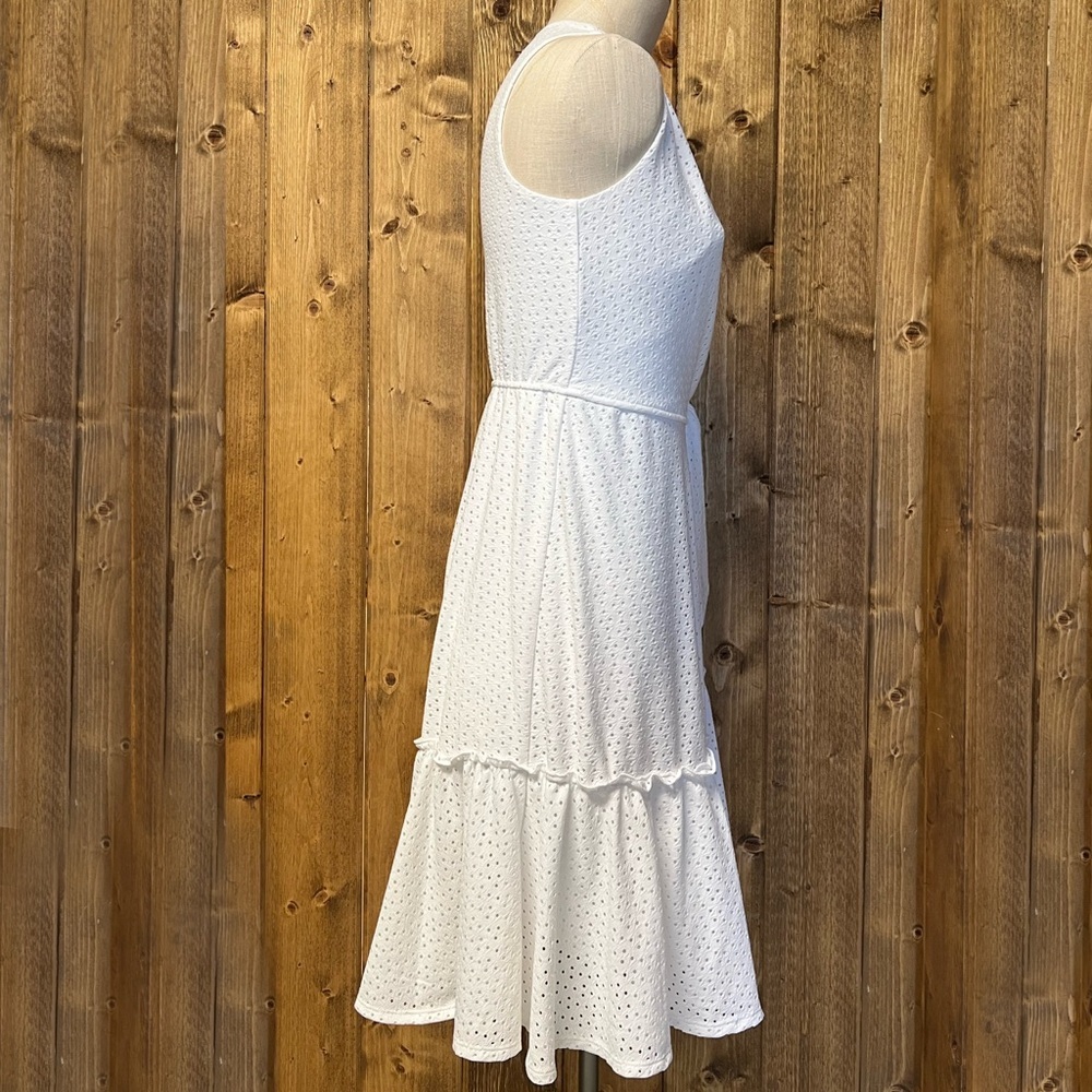 NWT Signature By Robbie Bee 8 White Sleeveless Eyelet Faux Wrap Dress - Picture 4 of 8
